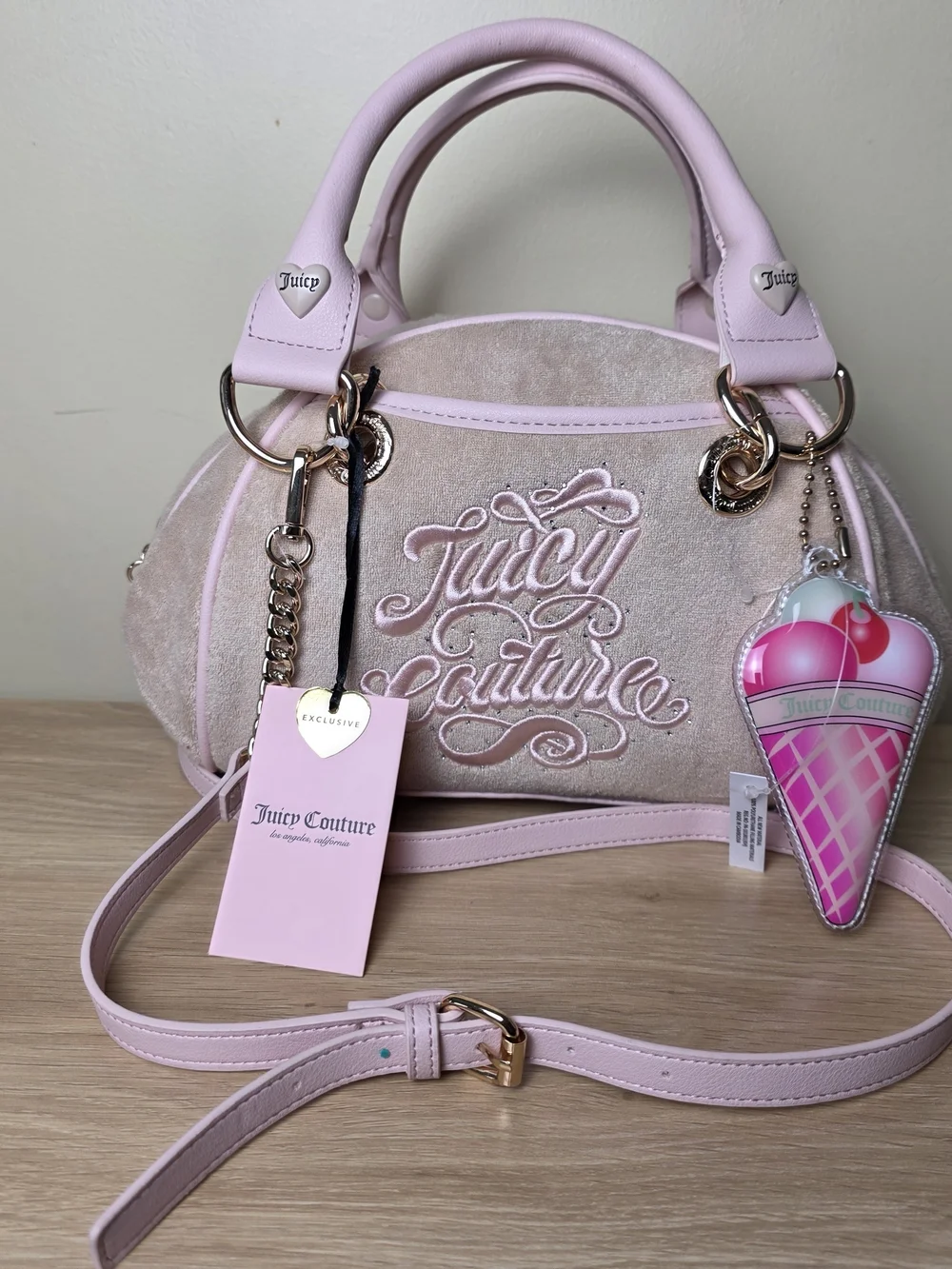 Juicy Couture Sugar Rush  Satchel with Ice Cream Charm In Buff Beige